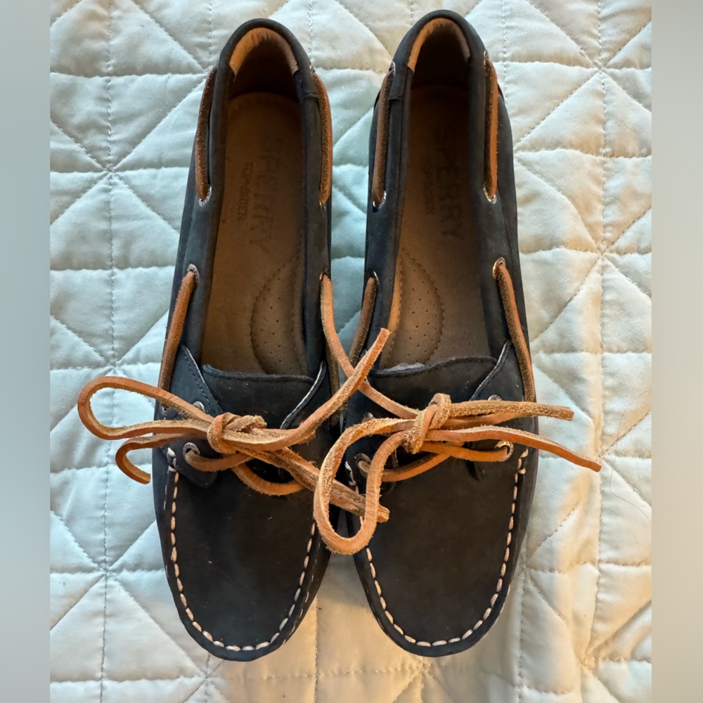 Sperry Top Sider Azur Cora Womens Wedge Boat Shoe Size 5.5 Navy Blue EUC